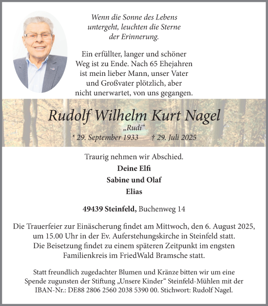 Anzeige von Rudolf Wilhelm Kurt Nagel von OM-Medien