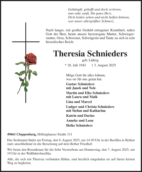 Anzeige von Theresia Schnieders von OM-Medien