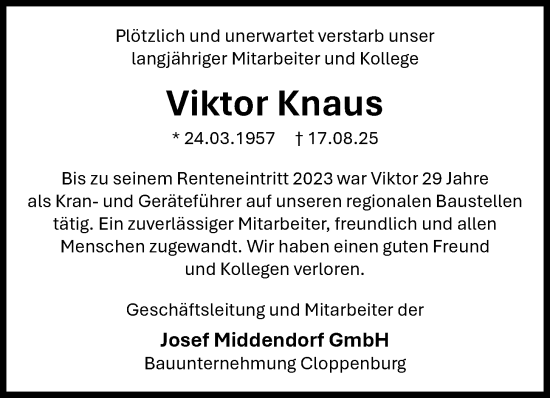 Anzeige von Viktor Knaus von OM-Medien