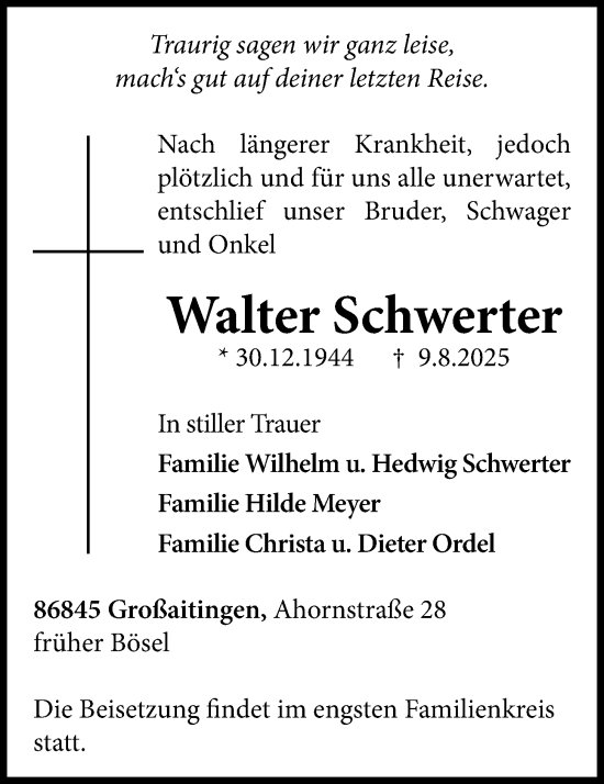 Anzeige von Walter Schwerter von OM-Medien