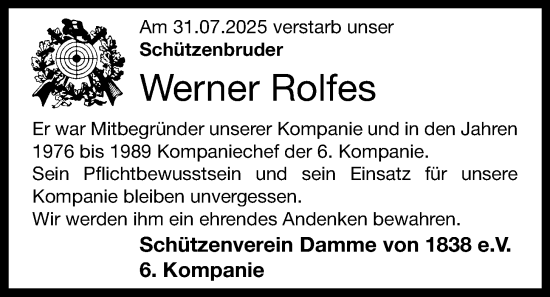 Anzeige von Werner Rolfes von OM-Medien