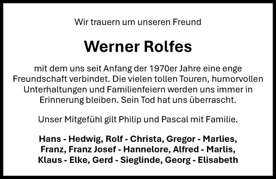 Anzeige von Werner Rolfes von OM-Medien
