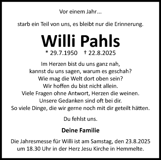 Anzeige von Willi Pahls von OM-Medien