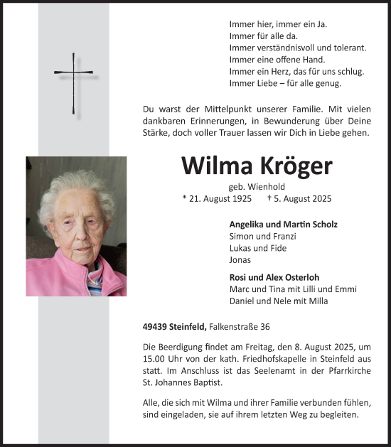 Anzeige von Wilma Kröger von OM-Medien