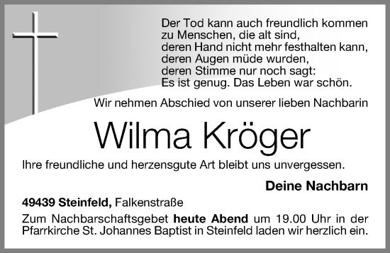 Anzeige von Wilma Kröger von OM-Medien