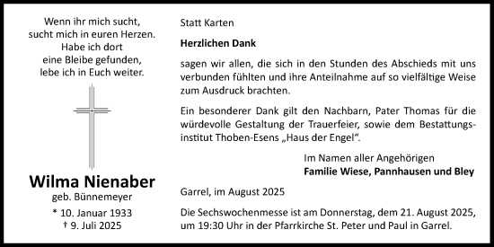 Anzeige von Wilma Nienaber von OM-Medien