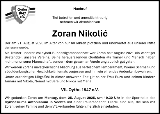 Anzeige von Zoran Nikolic von OM-Medien