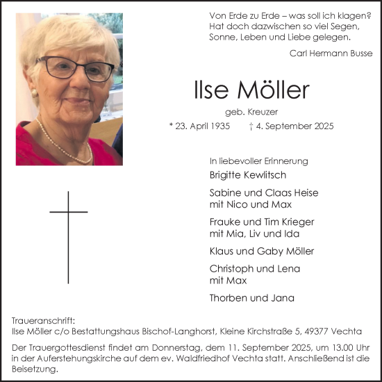 Anzeige von Ilse Möller  von OM Medien