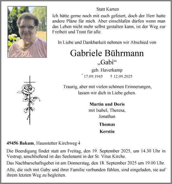 Anzeige von Gabriele Bührmann von om-medien