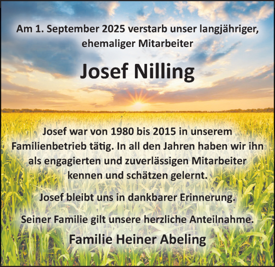 Anzeige von Josef Nilling  von OM-medien