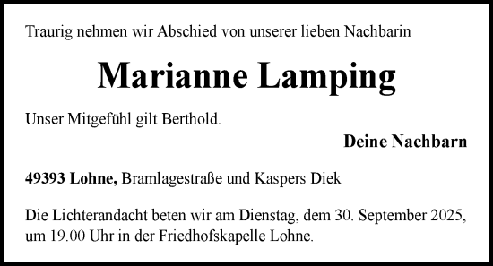 Anzeige von Marianne Lamping von OM-Medien