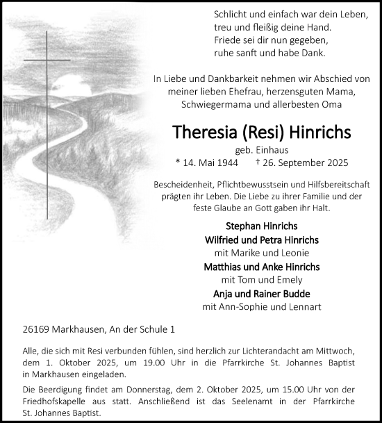 Anzeige von Theresia Hinrichs von OM-Medien