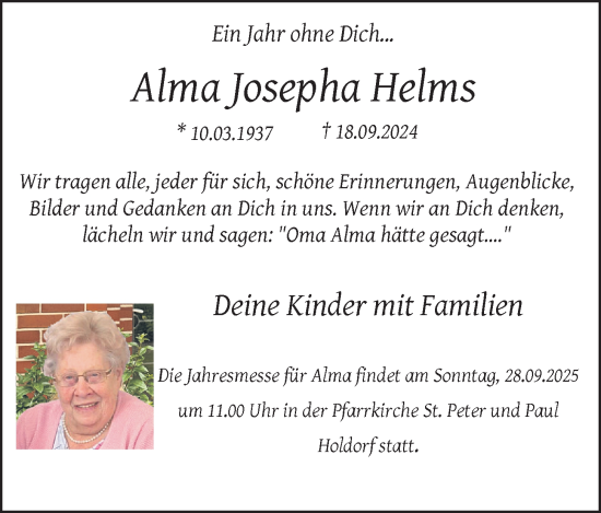 Anzeige von Alma Josepha Helms von OM-Medien