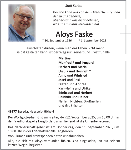 Anzeige von Aloys Faske von OM-Medien