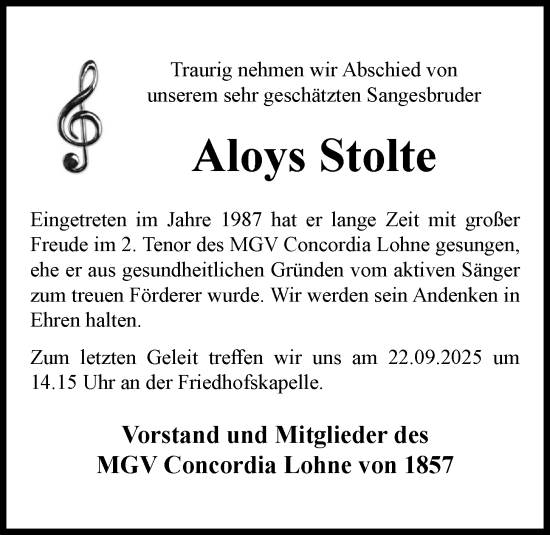 Anzeige von Aloys Stolte von OM-Medien
