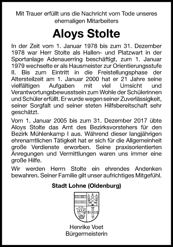 Anzeige von Aloys Stolte von OM-Medien