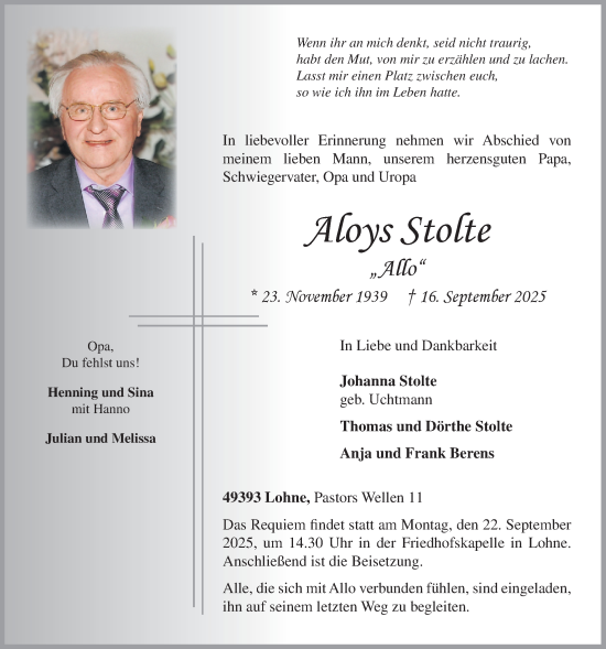 Anzeige von Aloys Stolte von OM-Medien