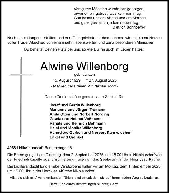 Anzeige von Alwine Willenborg von OM-Medien