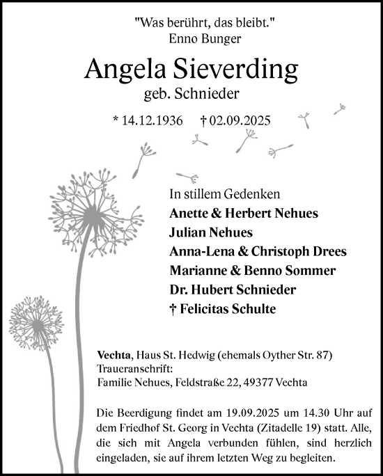Anzeige von Angela Sieverding von OM-Medien
