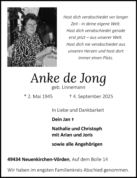 Anzeige von Anke de Jong von OM-Medien