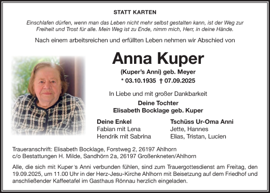 Anzeige von Anna Kuper von OM-Medien