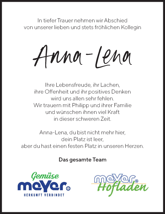 Anzeige von Anna-Lena Freese von OM-Medien