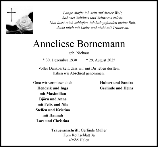 Anzeige von Anneliese Bornemann von OM-Medien