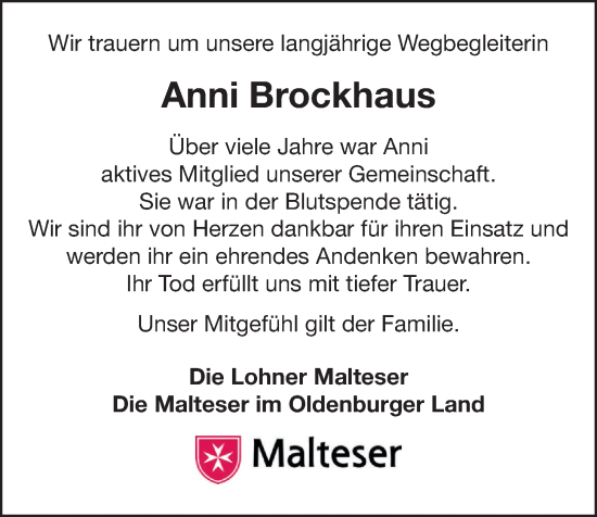 Anzeige von Anni Brockhaus von OM-Medien