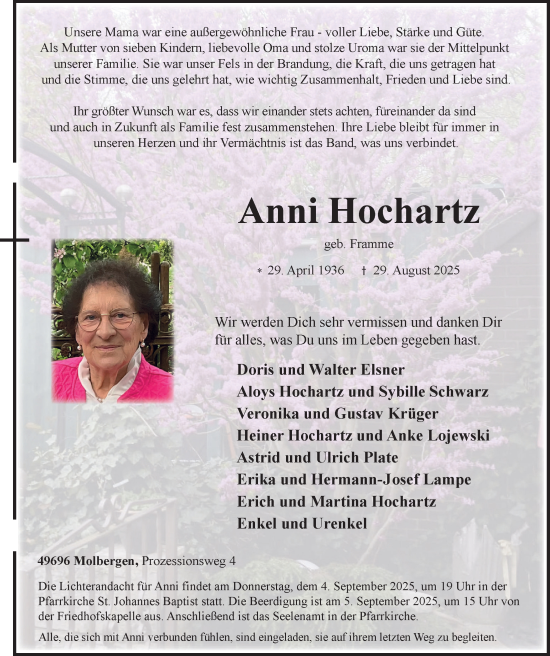 Anzeige von Anni Hochartz von OM-Medien