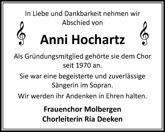 Anzeige von Anni Hochartz von OM-Medien