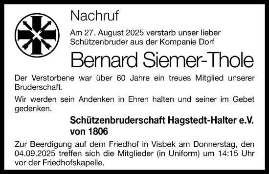 Anzeige von Bernard Siemer-Thole von OM-Medien