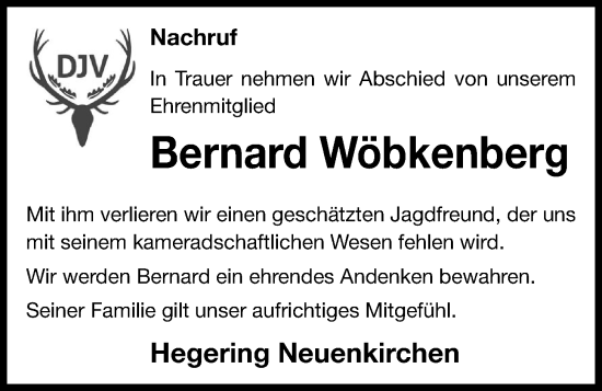 Anzeige von Bernard Wöbkenberg von OM-Medien