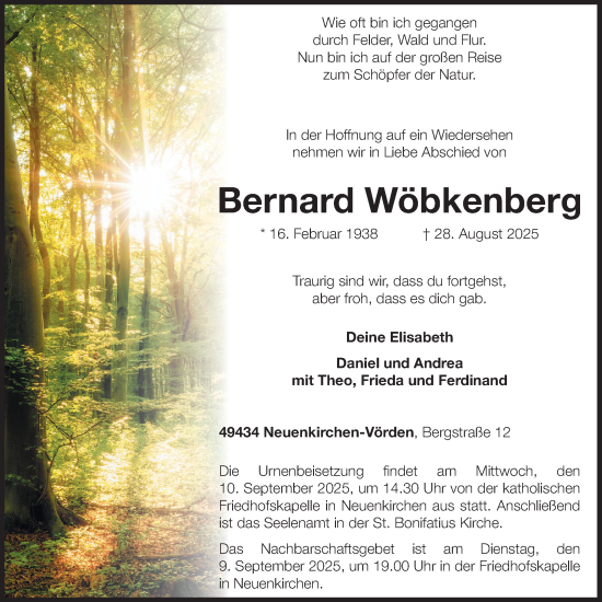 Anzeige von Bernard Wöbkenberg von OM-Medien