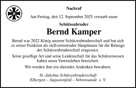 Anzeige von Bernd Kamper von OM-Medien
