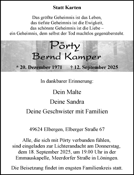 Anzeige von Bernd Kamper von OM-Medien