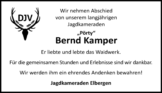 Anzeige von Bernd Kamper von OM-Medien