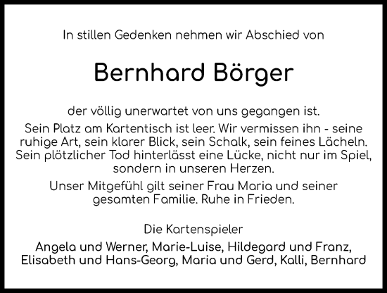 Anzeige von Bernhard Börger von OM-Medien