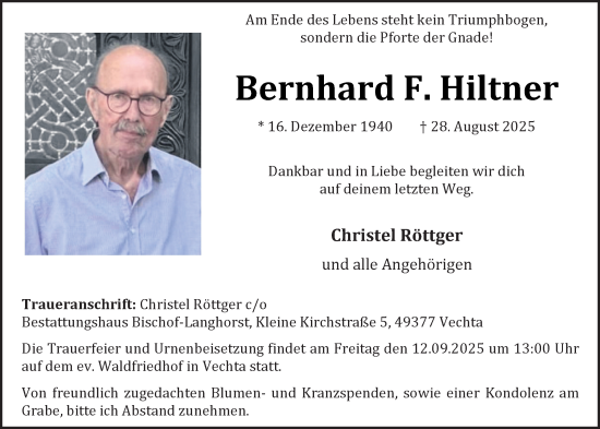 Anzeige von Bernhard F. Hiltner von OM-Medien