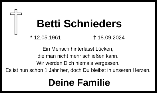 Anzeige von Betti Schnieders von OM-Medien