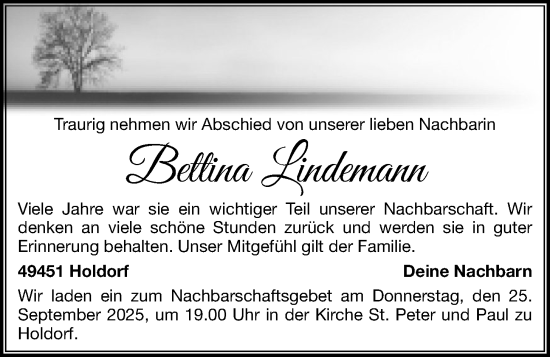 Anzeige von Bettina Lindemann von OM-Medien