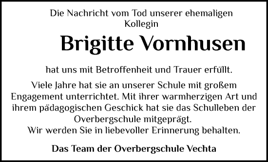 Anzeige von Brigitte Vornhusen von OM-Medien