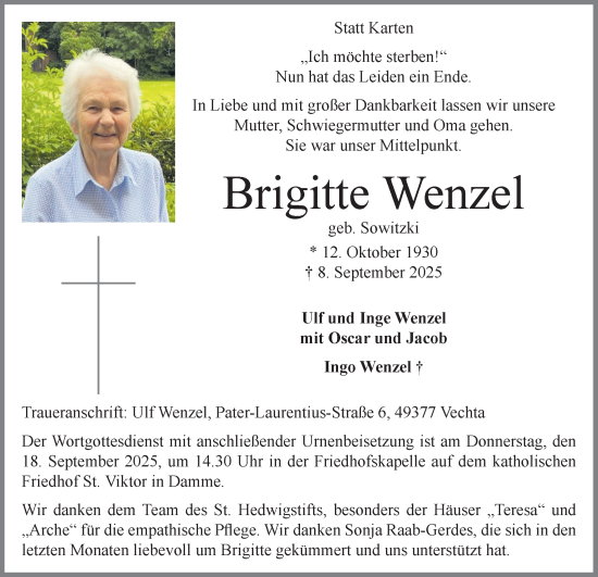 Anzeige von Brigitte Wenzel von OM-Medien