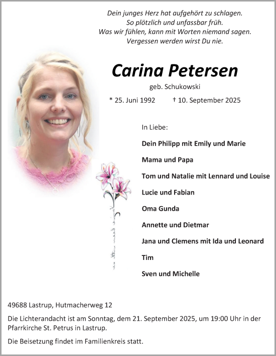 Anzeige von Carina Petersen von OM-Medien