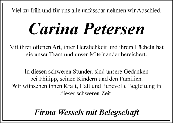 Anzeige von Carina Petersen von OM-Medien