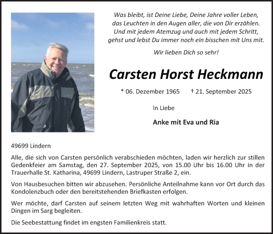 Anzeige von Carsten Horst Heckmann von OM-Medien