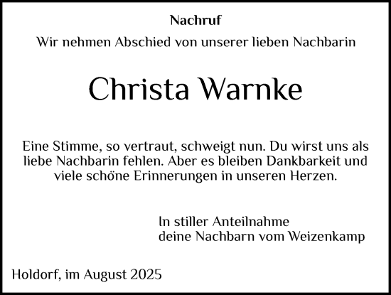 Anzeige von Christa Warnke von OM-Medien