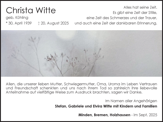 Anzeige von Christa Witte von OM-Medien