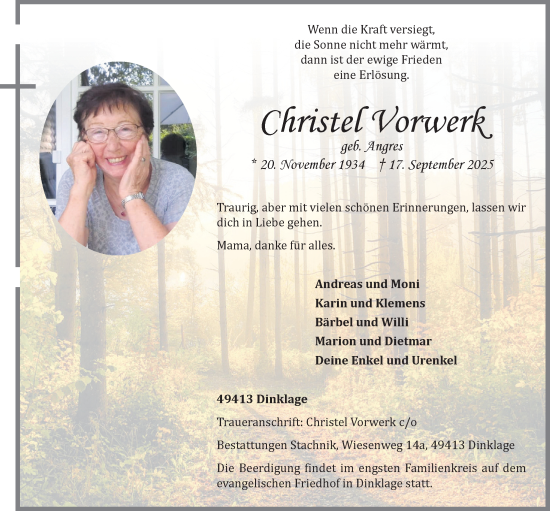 Anzeige von Christel Vorwerk von OM-Medien