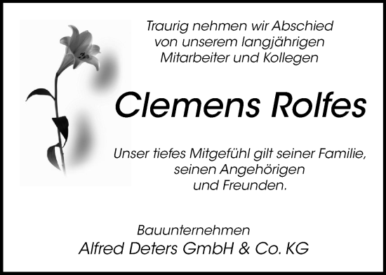 Anzeige von Clemens Rolfes von OM-Medien