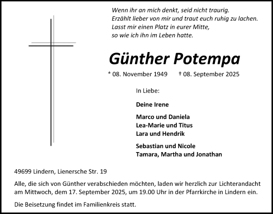 Anzeige von Günther Potempa von OM-medien